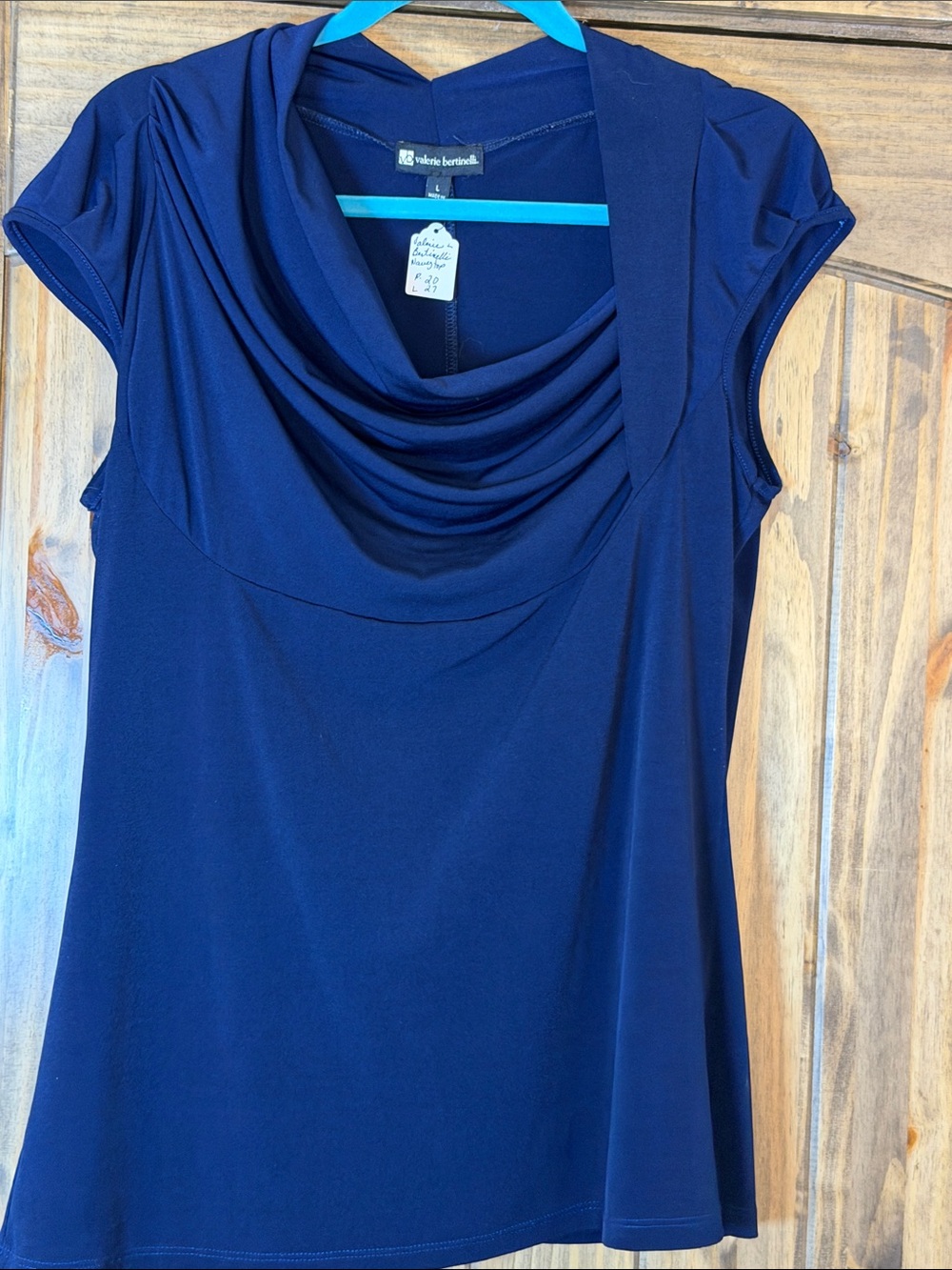 Valerie Bertinelli Navy Cowl Neck Cap Sleeve Top